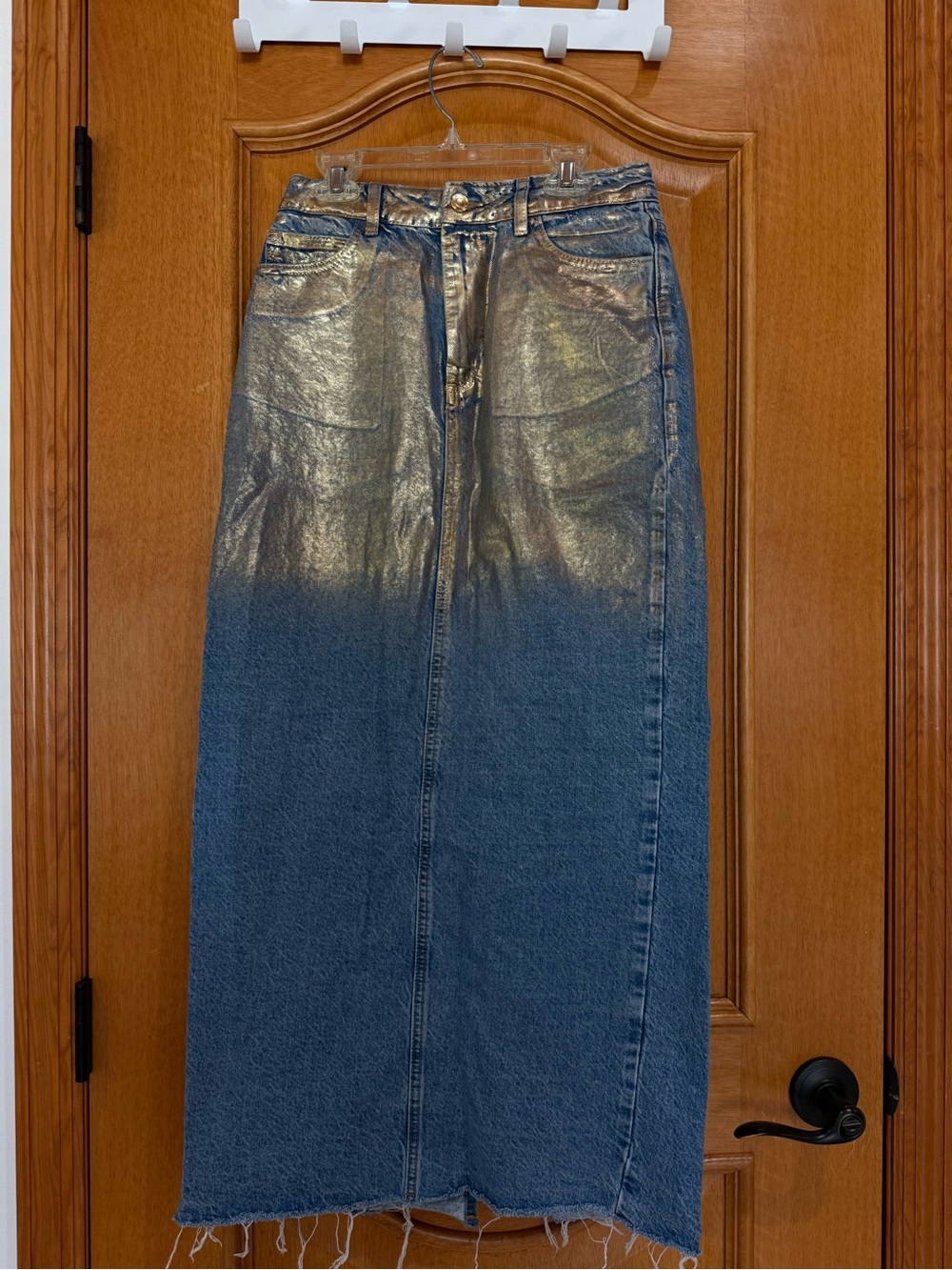 Zara Metallic Gold Ombre Denim Maxi Skirt